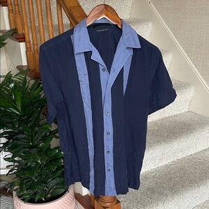 AXiST Paradise Blue Silk Two-Tone Button Down Shirt